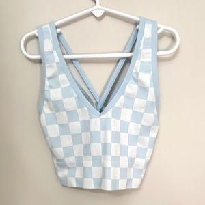 Garage Blue Checkered Print Crop-Top Tank-Top